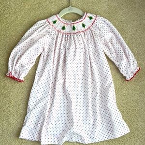 New Petit Bebe bitty dot Christmas smocked dress.